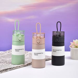Silicone Handle Portable 150Ml 250Ml With Straw Strap Double Wall Stainless Steel <b>Flask</b> Thermal Insulated Drinking <b>Bottles</b> - Product Image 3