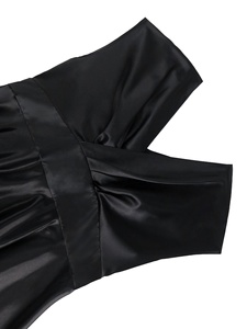 Black A-Line Casual <strong>Dress</strong> V-Neck Big Swing Washable Formal <strong>Funeral</strong> Wear Satin Party <strong>Dress</strong> - Product Image 3