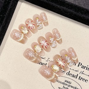 TSZS 10 <span class=keywords><strong>Uñas</strong></span> Postizas de Lujo, Largas, Estilo Ataúd, Hechas a Mano, con Decoración de Diamantes de Imitación, Tema Navideño, Acrílicas - Product Image 5