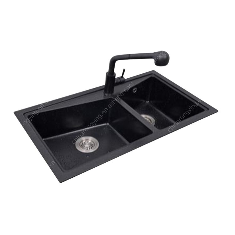 Évier de quartz noir, quartz simple d&amp;amp;amp;#39;évier de cuisine, évier de cuisine en pierre de quartz
