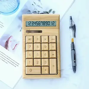 Calcolatrice in bambù naturale per prodotti per ufficio in legno eco-friendly calcolatrice in bambù da tavolo a 12 cifre