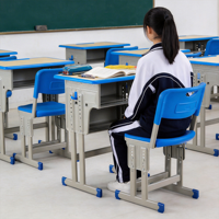 Ensemble table et chaise d'étude préscolaire moderne avec tiroir à jouets, crochet à livres, design coloré, bords arrondis, structure métallique, mobilier scolaire pour enfants