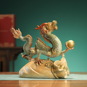 Sac à monnaie en bronze Fortune et Prospérité avec statue de dragon des Douze Signes du Zodiaque - Nouvelle décoration de bureau de style chinois avec dragon pour F - Product Image 3