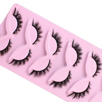 Lot de 5 paires de faux cils en fourrure de vison 3D volumineux et spectaculaires, effet recourbé en une seule étape, design incliné style renard, vente en gros