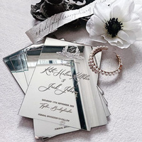 Invitation de mariage personnalisée de luxe en acrylique miroir or rose avec textes UV et estampage or, avec enveloppe et sceau de cire