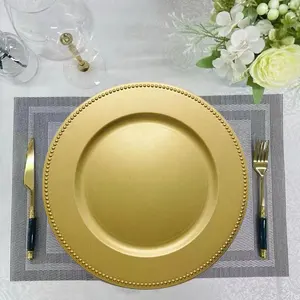 Пластиковые золотые зарядные тарелки 13 дюймов круглые бисерные зарядные тарелки для свадебного настольного декора