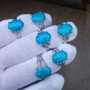 Anillo Vintage de Aleación con Piedra Sintética de Turquesa Azul Verde Ovalada y Redonda para Mujer y Hombre - Product Image 5