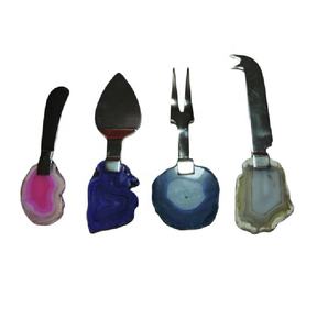 Ensemble de couverts en acier avec manche en agate multicolore, cuillère, fourchette, couteau - Product Image 4