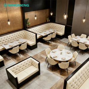 MINGMENG Contemporary L-Shape <b>Restaurant</b> Booth <b>Set</b> PU Leather Faux Marble Table Metal Frame Durable Commercial Furniture - Product Image 2