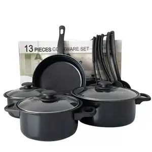 Haute qualité 13 pièces antiadhésif moulage sous pression en fonte cuisine marmite poêle à frire casserole ustensiles de cuisine avec couvercle en verre