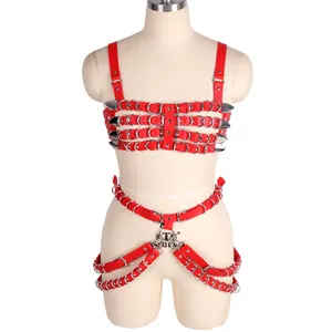 Traje de baile de escenario, lencería de bondage, corsé ajustable burlesco, cinturón de ropa interior de cuero negro, rosa y blanco - Product Image 1