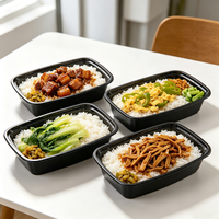 Boîte alimentaire rectangulaire noire jetable de qualité alimentaire avec couvercle, prix d'usine en gros, pour la préparation de repas à emporter en restaurant