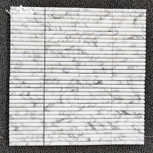 Mosaïque murale de douche en marbre blanc poli, finition miroir, certifiée CE GOLDTOP, anti-jaunissement, pour mur décoratif intérieur découpé au jet d'eau - Product Image 1