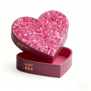 <b>Pink</b> Glitter Heart Shaped <b>Gift</b> Boxes with Lid for Jewelry Valentine's Day Packaging - Product Image 5