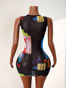 Vestido Mini Sexy de Malla Estampada de Diseño Nuevo y de <span class=keywords><strong>Alta</strong></span> Calidad para <span class=keywords><strong>Boutique</strong></span> al por Mayor 2026 - Product Image 2