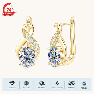 Wholesale Luxury Oval Cut 4ct Vvs Gra Moissanite Jewelry Dainty Vintage Handmade <strong>Silver</strong> 925 Geometric <strong>Infinity</strong> Sign <strong>Earrings</strong> - Product Image 3