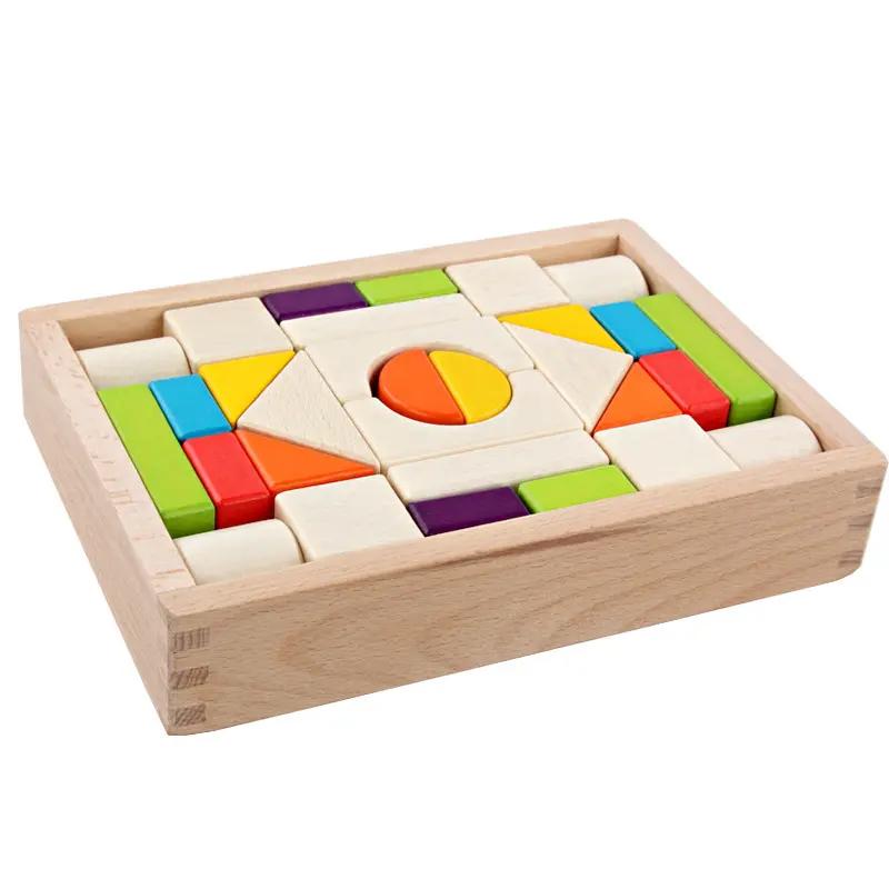 Blocs de construction de 30 pièces écologiques pour enfants, jeu éducatif, avec boîte en bois, nouveauté,