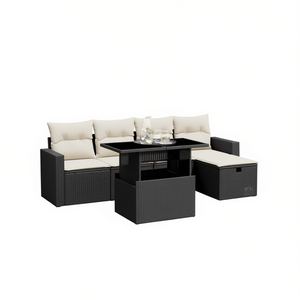 Adjustable Armrest Garden <b>Sofa</b> Set Black Pe <b>Rattan</b> Outdoor Furniture 4 Seater Contemporary Design - Product Image 1