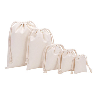 Customizable Logo 100% Cotton <b>Drawstring</b> Pocket Storage Bag for Jewelry Natural Breathable Grain Rings Print Tea Recyclable - Product Image 1