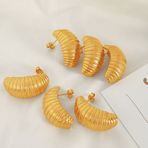 Gold Geometric <b>Stud</b> Earrings Irregular Folds Design <b>Titanium</b> Steel EH194 Fashion Jewelry - Product Image 1