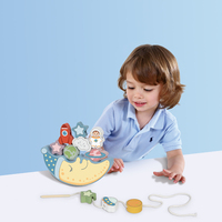 Blocs de construction en bois 2 en 1 Balance de lune Jouets à empiler pour enfants Blocs de laçage à tirer Push Cloud