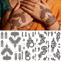 Stiker Tato Temporer Anti Air, Tidak Beracun, Gaya Henna Hitam Trendi untuk Wajah & Tubuh - Cocok untuk Festival & Pesta Pantai