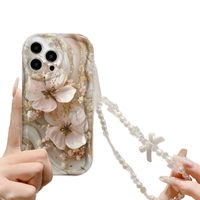 Coque de téléphone portable en TPU avec motif de fleurs de lys blanches de luxe avec bracelet, bord ondulé de crème glacée pour iPhone 11 12 13 14 15 16 17 Air