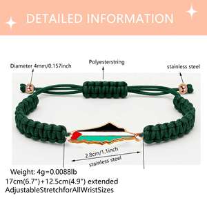Pulsera Trenzada Hecha a Mano con Mapa de Palestina, Colgante de Bandera Palestina de Acero Inoxidable de Alta Calidad para Hombres y Mujeres, Regalo - Product Image 2