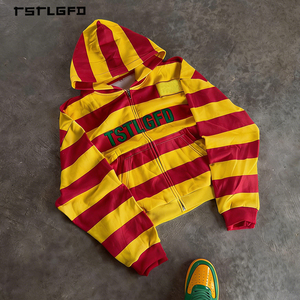 Sudadera con Capucha Personalizada de Alta Calidad con Logotipo Impreso, de Algodón Grueso, con Bordado, Diseño Gráfico a Rayas, para Hombre - Product Image 1