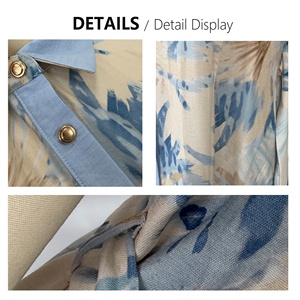 <span class=keywords><strong>Abito</strong></span> chemisier lungo professionale in <span class=keywords><strong>lino</strong></span> blu con stampa floreale da donna, a maniche corte, abbottonato, con tasche e cintura, ecologico - Product Image 6