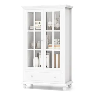 Tủ sách màu trắng rộng rãi với tủ cửa kính 2 và ngăn kéo sâu Cung cấp lưu trữ chia lớn cho sách & Tạp Chí - Product Image 6