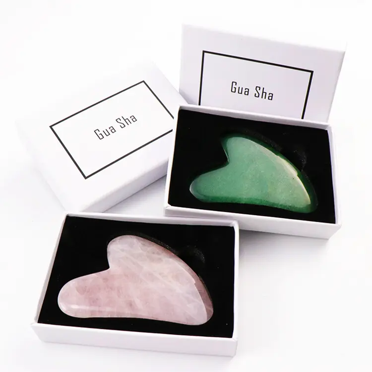 Gua Sha-masajeador Facial de cuarzo rosa con forma de corazón, piedra de Jade de cuarzo rosa de alta calidad