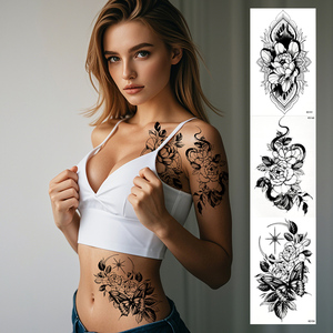 Tatuajes Temporales al por Mayor: Diseño Floral de Serpiente <span class=keywords><strong>Negra</strong></span>, Resistentes al Agua, para Mujeres, Festivales y Uso Diario - Product Image 1