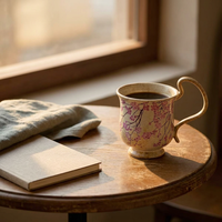 Tasse à café en céramique avec pied, glaçure de transmutation au four, imprimé fleurs de cerisier, tasse à thé avec anse courbée pour la maison et le café