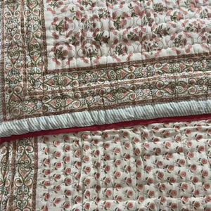 Winter Uses Handblock print Patchwork Duvet Vintage Style Queen Size Cotton KanthaQuilt Soft Reversible Winter Blanket for Hotel - Product Image 1