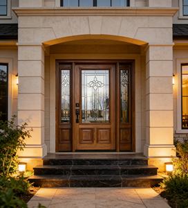 Puerta de Entrada de Madera Sólida de Lujo Personalizada con Vidrio Decorativo Teñido, Puerta Exterior de Alta Seguridad - Product Image 4