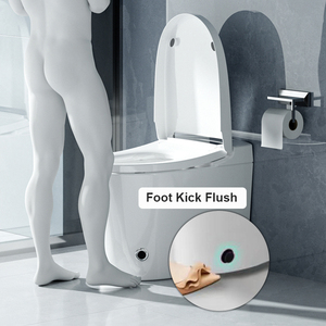 WC intelligent sans électricité avec chasse <span class=keywords><strong>d</strong></span>'eau à capteur au pied, double lavage, évacuation en S, fixation au sol, réservoir encastré - Product Image 2