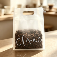 Sacs à café mats givrés laminés à huit soudures latérales avec fermeture éclair, poignée et encoche de déchirement, logo personnalisé