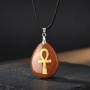 Wholesale Red Sandstone Natural Stones Engraved Ankh Cross Pendant Necklace Women Cross Reiki Egyptian Style Religious Jewelry - Product Image 4