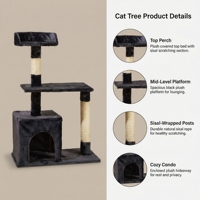 Structure d'escalade pour chat en velours multi-niveaux, durable et écologique, avec poteaux à gratter en sisal et tour d'escalade en peluche pour chatons et chats adultes