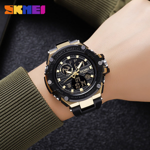Skmei Men's Sport Watch Dual Display Electronic Watch Waterproof TPU Strap Alarm <b>Clock</b> Black Gold - Product Image 4