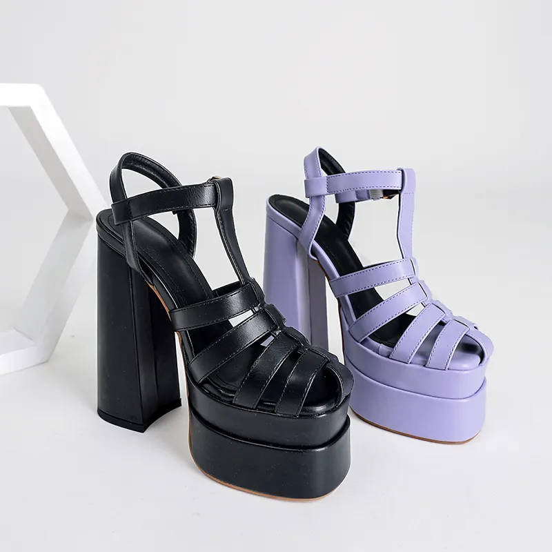 2022 Trendy 15 cm Chunky Heel Roman Sandals Ladies Buckle Strap Women Platform Shoes Party Wear Heeled Sandals
