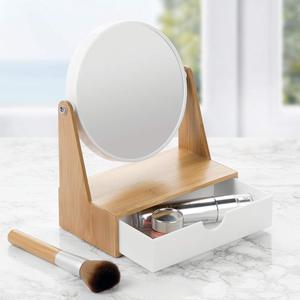 Máy tính để bàn tùy chỉnh 360 ° xoay Vanity Organizer tre đứng Gương trang điểm với ngăn kéo - Product Image 3
