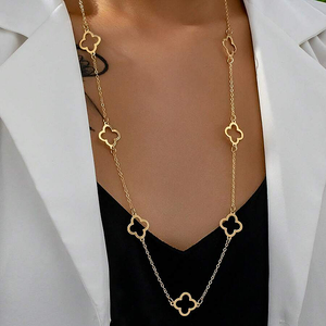 Collana da <span class=keywords><strong>Donna</strong></span> Antitarnish con Quadrifoglio, Gioielli Placcati Oro e <span class=keywords><strong>Argento</strong></span> PVD, <span class=keywords><strong>Girocollo</strong></span> Ipoallergenico in Acciaio Inossidabile con Trifoglio Portafortuna Cavo - Product Image 1