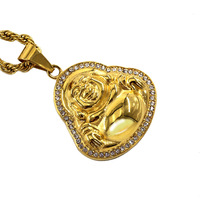 JL001 Bouddha Maitreya en acier inoxydable, style rétro européen et américain, gros ventre, plaqué or, style ethnique vintage