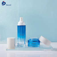 Ensemble de flacons en verre pour cosmétiques de luxe, emballage personnalisé, 50g 100ml 120ml, emballage bleu pour soins de la peau, flacon de lotion avec pompe, pot en verre rond