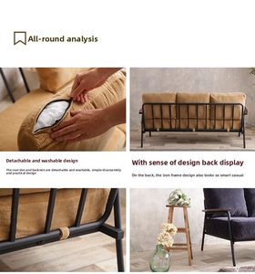 Sofá doble de hierro estilo industrial Loft retro, pequeño apartamento americano café sofá silla gabinete sala de estar silla relajante - Product Image 4