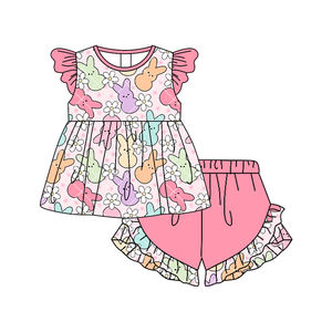 Précommande MOQ 5 Vêtements de Pâques pour filles à imprimé fleurs de lapin en coton biologique, vente en gros, nouvelles collections pour sœurs et enfants, boutique de mode, direct usine - Product Image 3