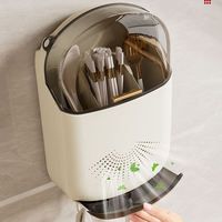 Boîte de rangement murale pour couverts de cuisine, avec couvercle anti-poussière, plateau de drainage amovible, organisateur multi-compartiments pour couteaux, cuillères et fourchettes