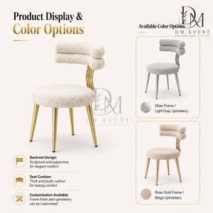 Gold Sculpted Padded Back Stainless Steel Event <b>Dining</b> <b>Chair</b> with White <b>Cushion</b> for Hotel and Wedding Events Wholesale Seating - Product Image 4